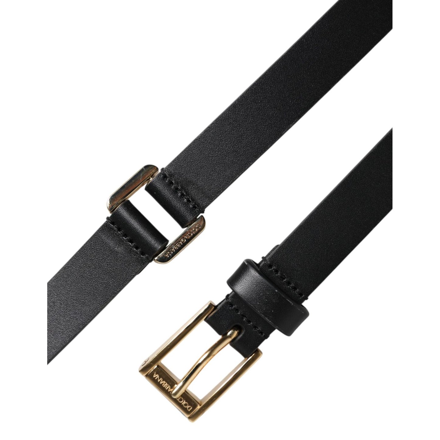 Dolce & Gabbana Black Classic Gold Metal Logo Buckle Belt BEL9415-100