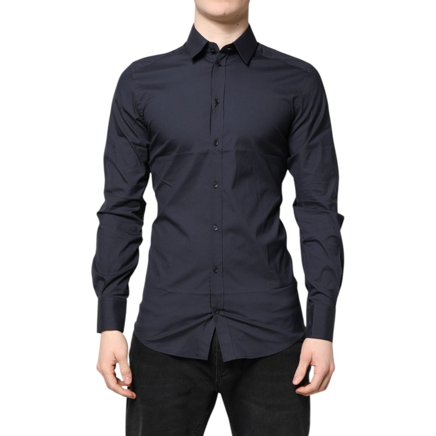 Dolce & Gabbana Dark Blue GOLD Cotton Dress Formal Shirt