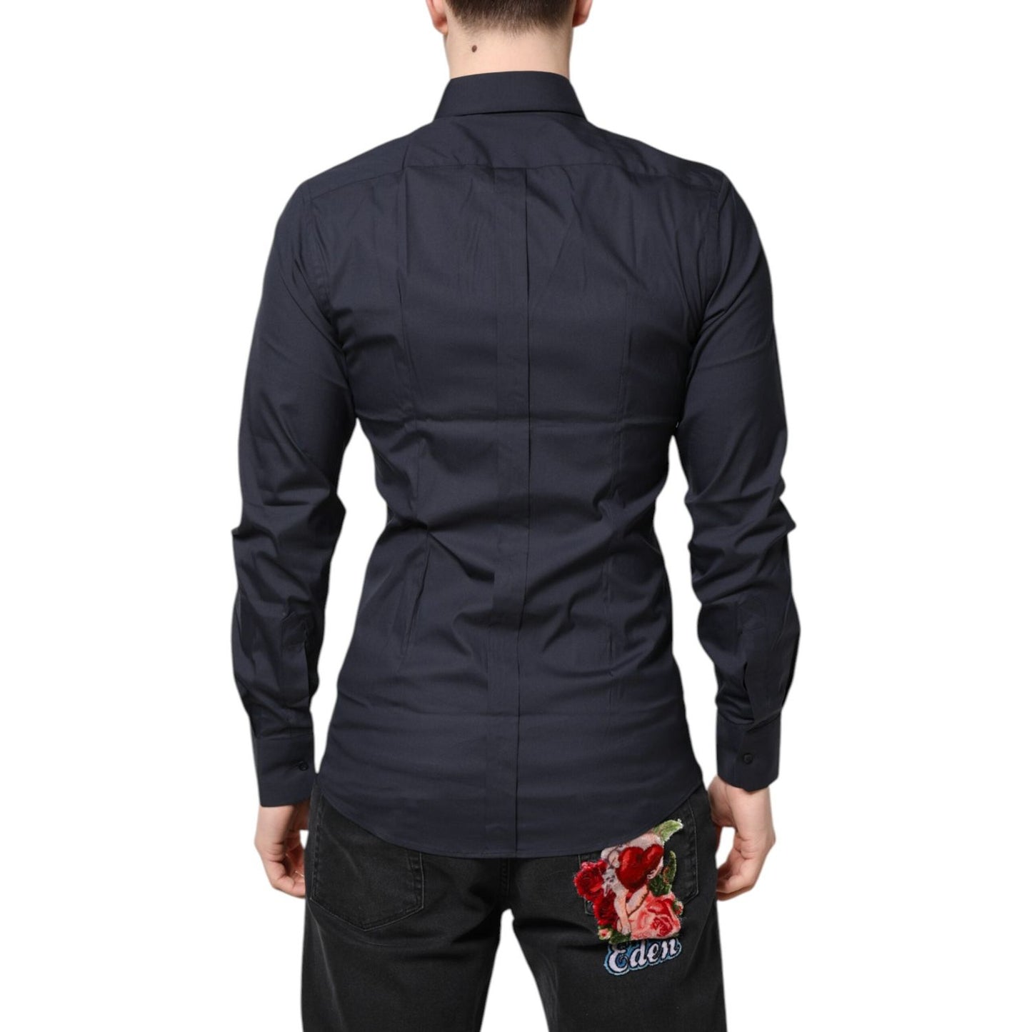 Dolce & Gabbana Dark Blue GOLD Cotton Dress Formal Shirt