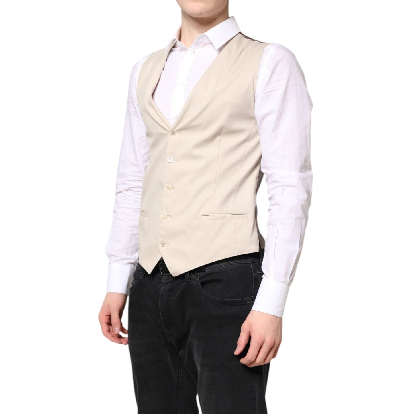 Dolce & Gabbana Beige Gray Dress Men Formal Waistcoat Vest TSH87207-48