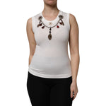 Dolce & Gabbana White Cotton Logo Crystal Detailing Tank Top THS90405-40