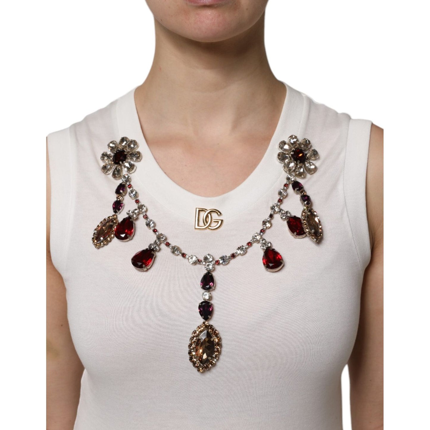 Dolce & Gabbana White Cotton Logo Crystal Detailing Tank Top THS90405-40