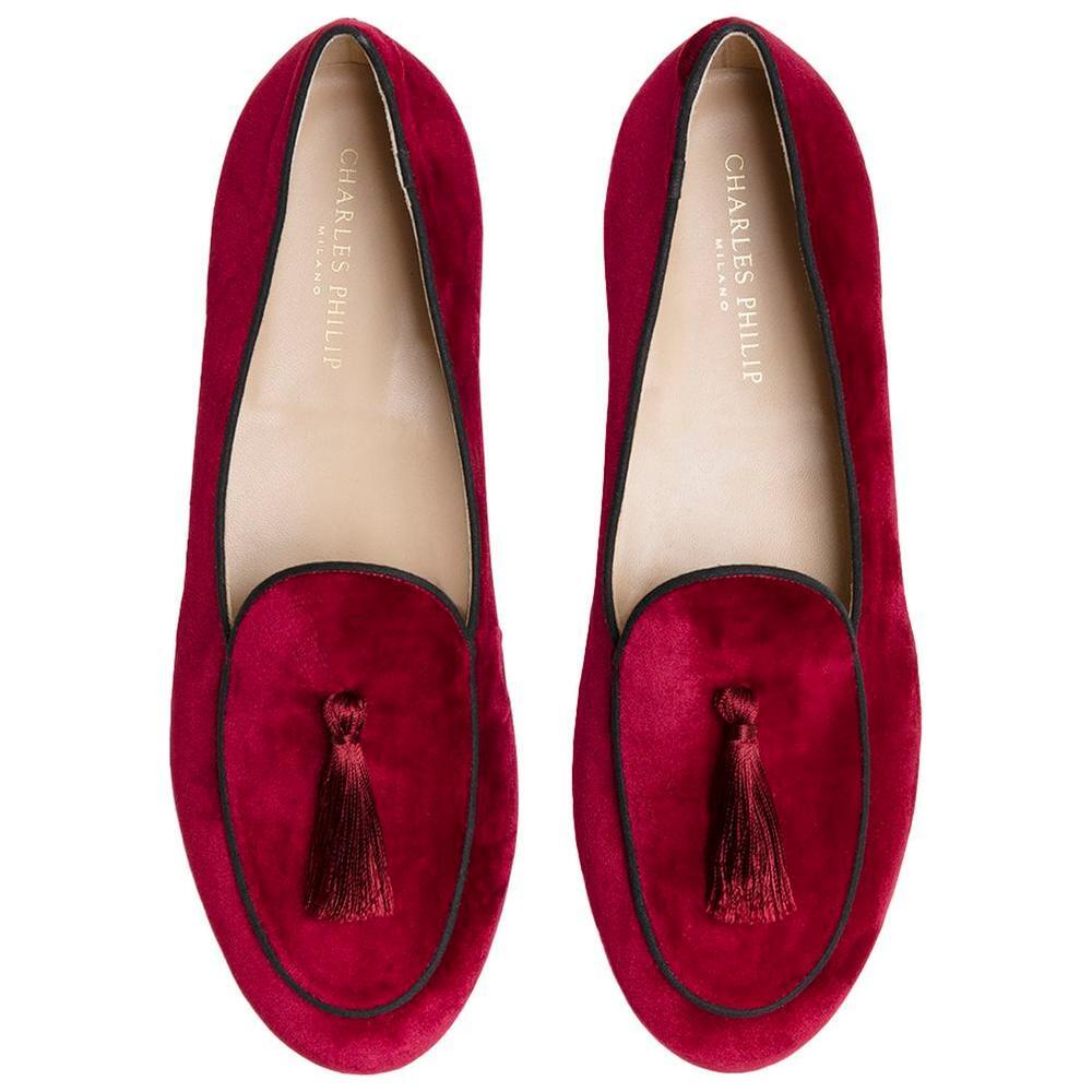 Charles Philip Red Velvet Loafer CH-15395-EU45/US12