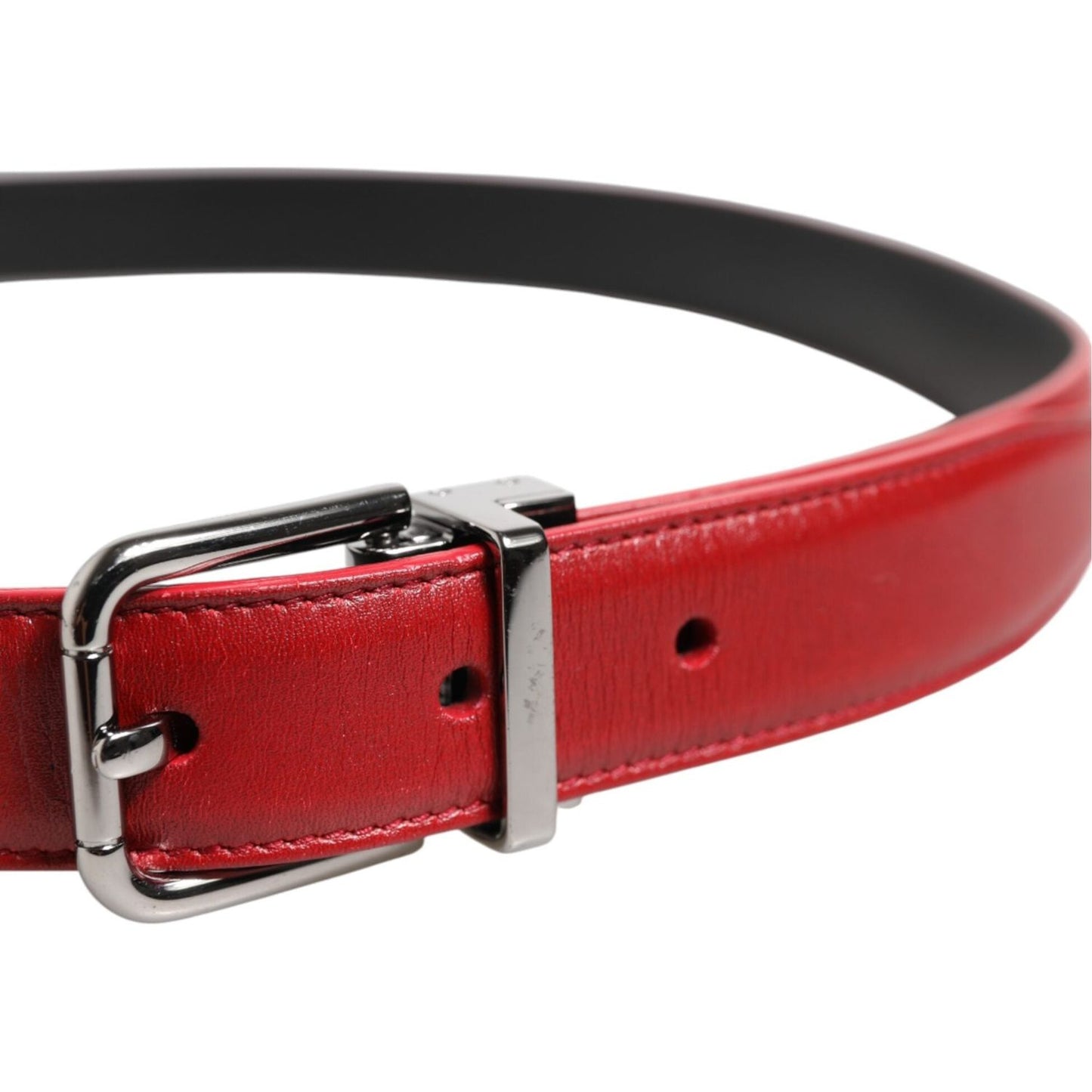 Dolce & Gabbana Red Leather Silver Tone Metal Buckle Belt BEL9404-95