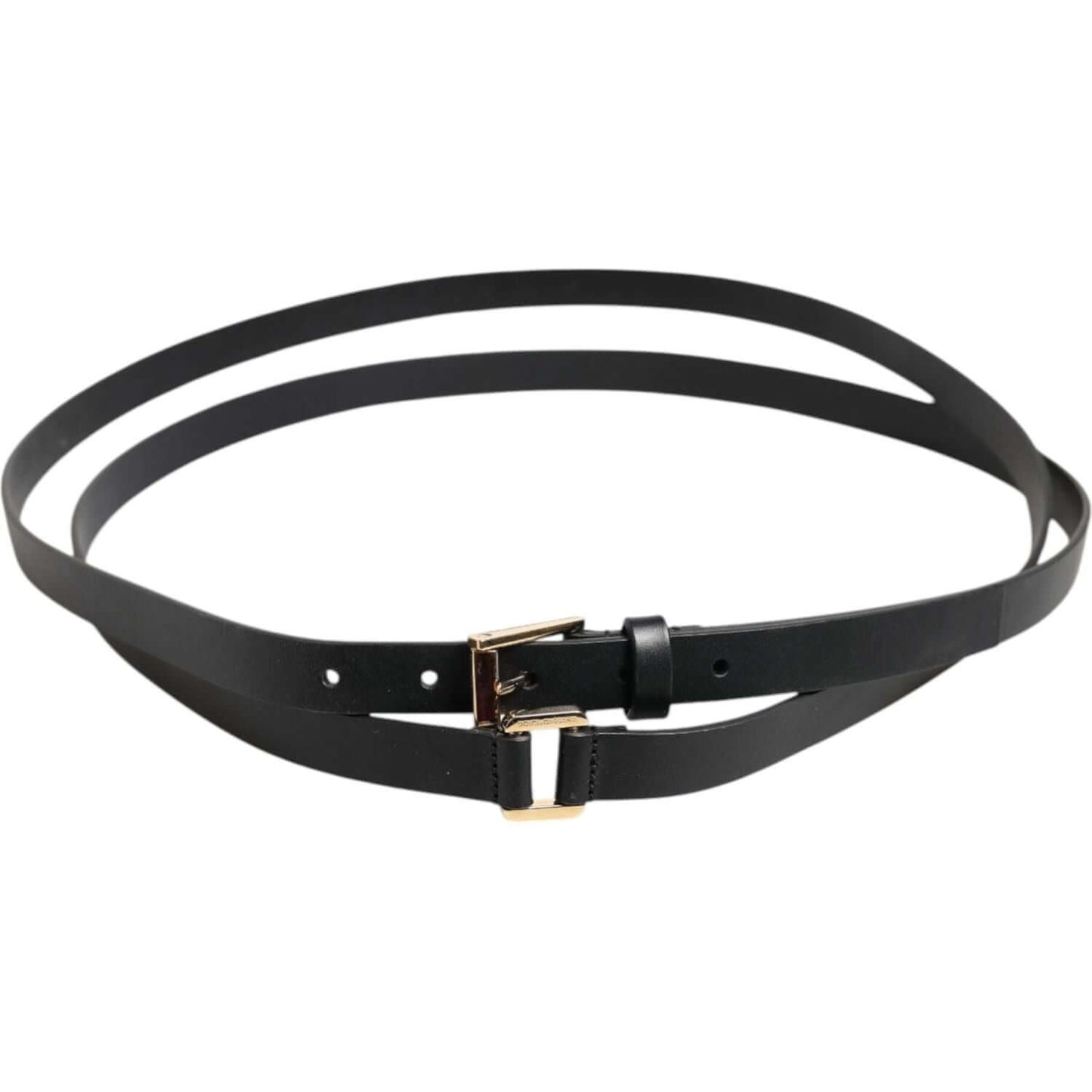 Dolce & Gabbana Black Double Strap Leather Gold Buckle Belt BEL9451-100