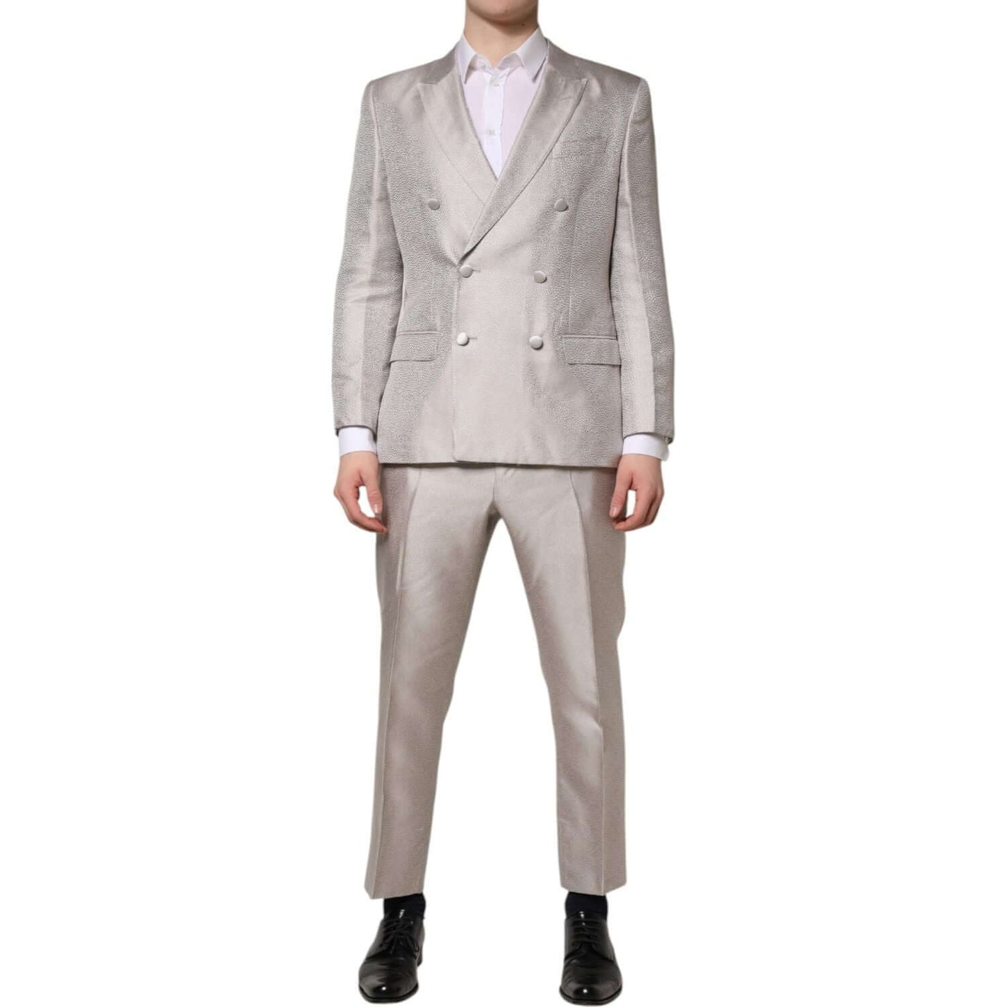 Dolce & Gabbana Light Gray Jacquard Silk Dotted 2 Piece Suit KOS2323-50