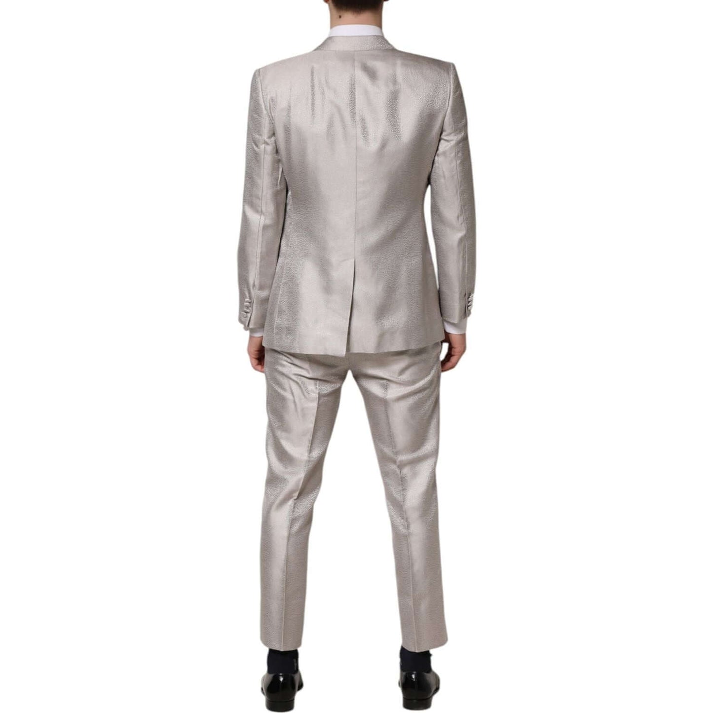 Dolce & Gabbana Light Gray Jacquard Silk Dotted 2 Piece Suit KOS2323-50