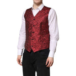 Dolce & Gabbana Red Floral Brocade Formal Men Waistcoat Vest TSH90467-50