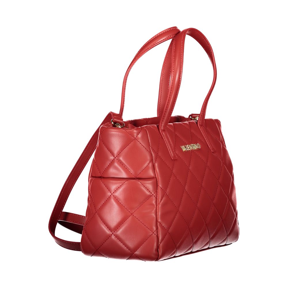 Mario Valentino Red Polyethylene Handbag with adjustable strap, logo, and quilted design