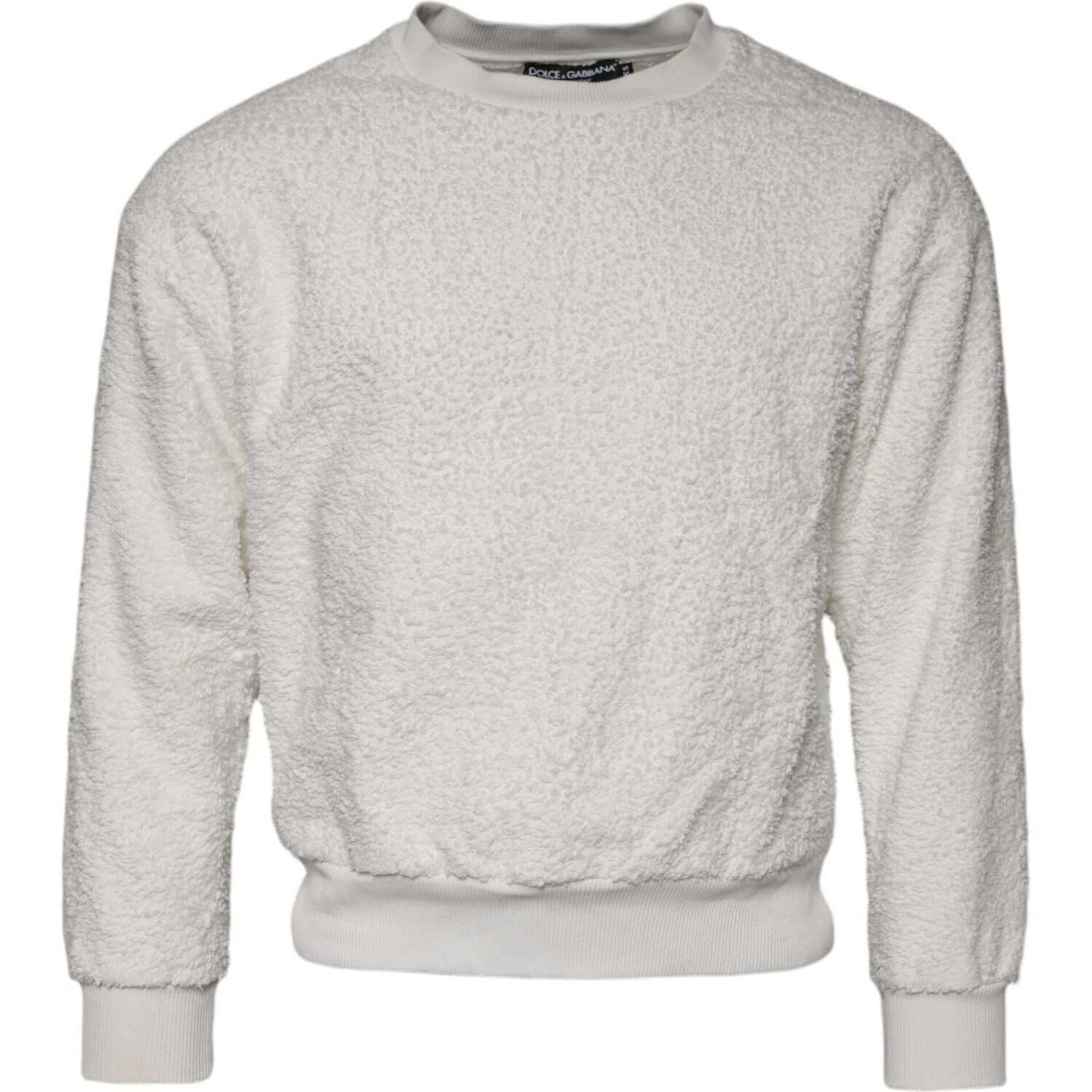 Dolce & Gabbana White Cotton Fleece Crew Neck Sweater