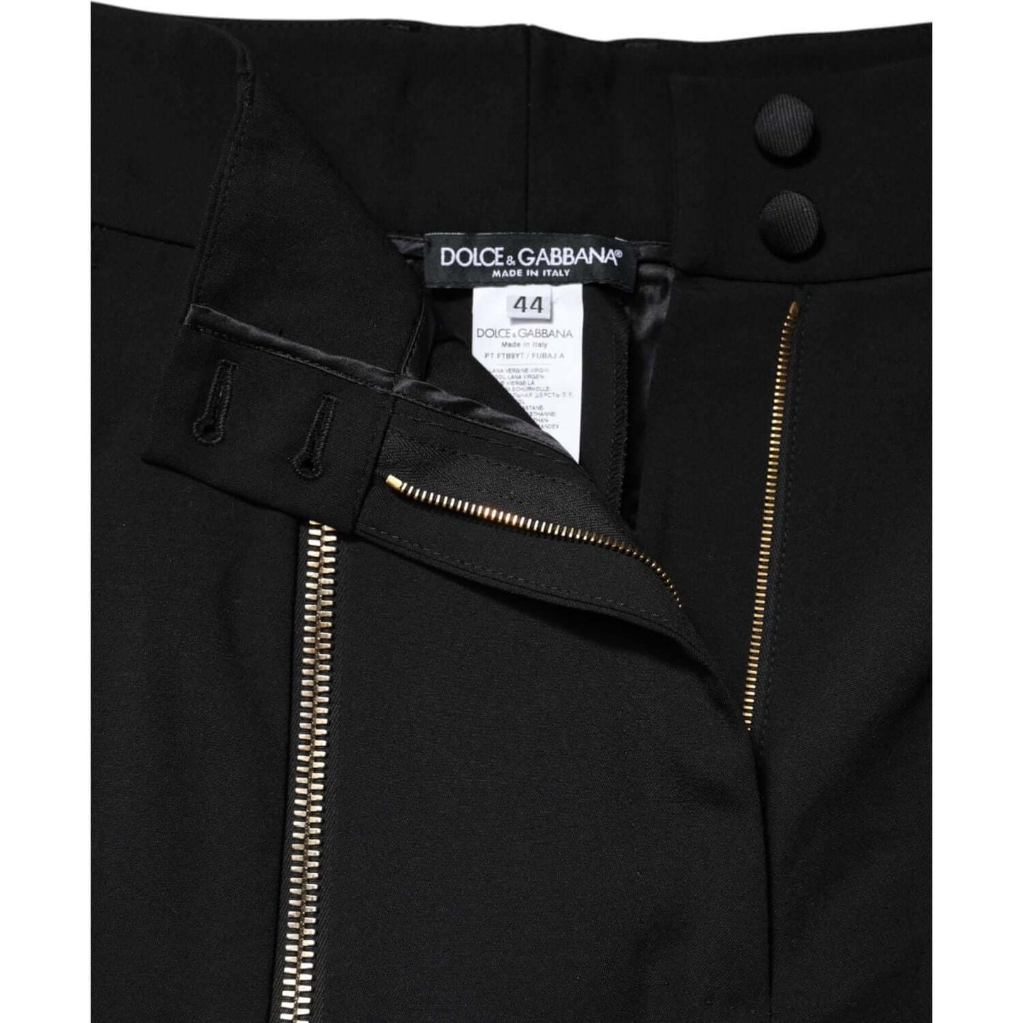 Dolce & Gabbana Black Wool High Waist Zipper Tapered Pants PAN76310-36