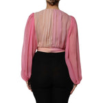 Dolce & Gabbana Pink Plunging V-neck Long Sleeves Blouse Top TSH87591-40