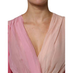 Dolce & Gabbana Pink Plunging V-neck Long Sleeves Blouse Top TSH87591-40