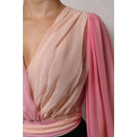 Dolce & Gabbana Pink Plunging V-neck Long Sleeves Blouse Top TSH87591-40