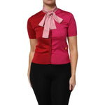 Dolce & Gabbana Pink Short Sleeves Buttoned Ascot Collar Top TSH87618-40