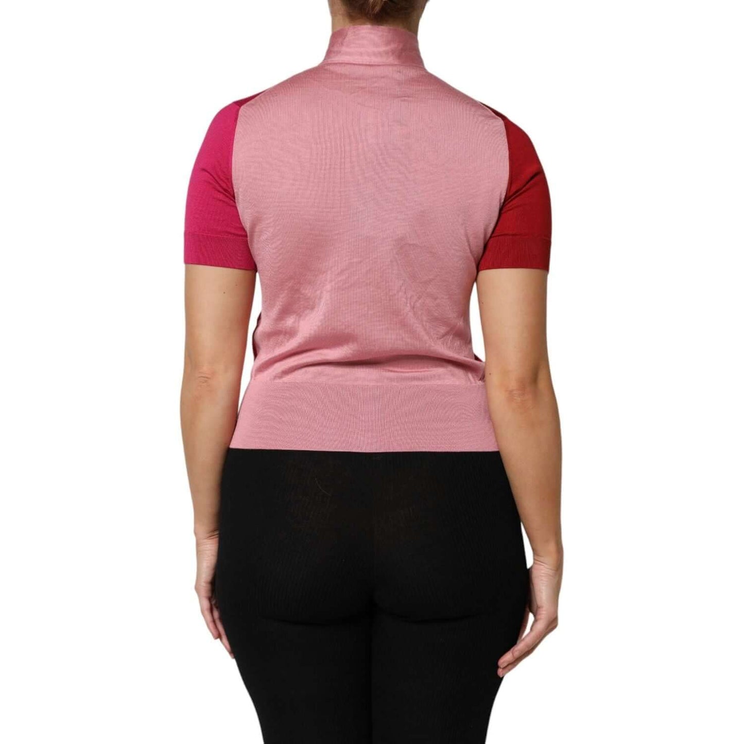 Dolce & Gabbana Pink Short Sleeves Buttoned Ascot Collar Top TSH87618-40