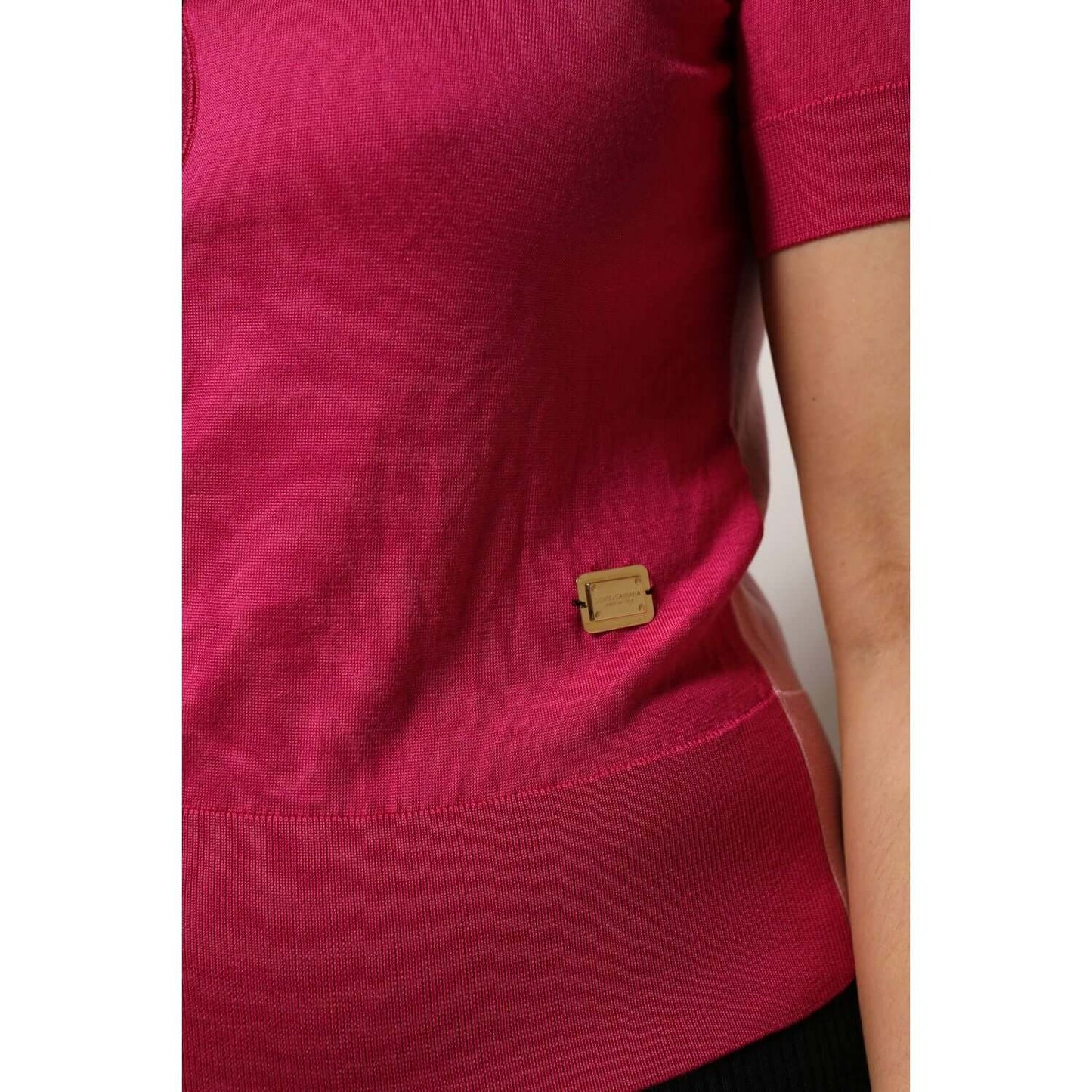 Dolce & Gabbana Pink Short Sleeves Buttoned Ascot Collar Top TSH87618-40