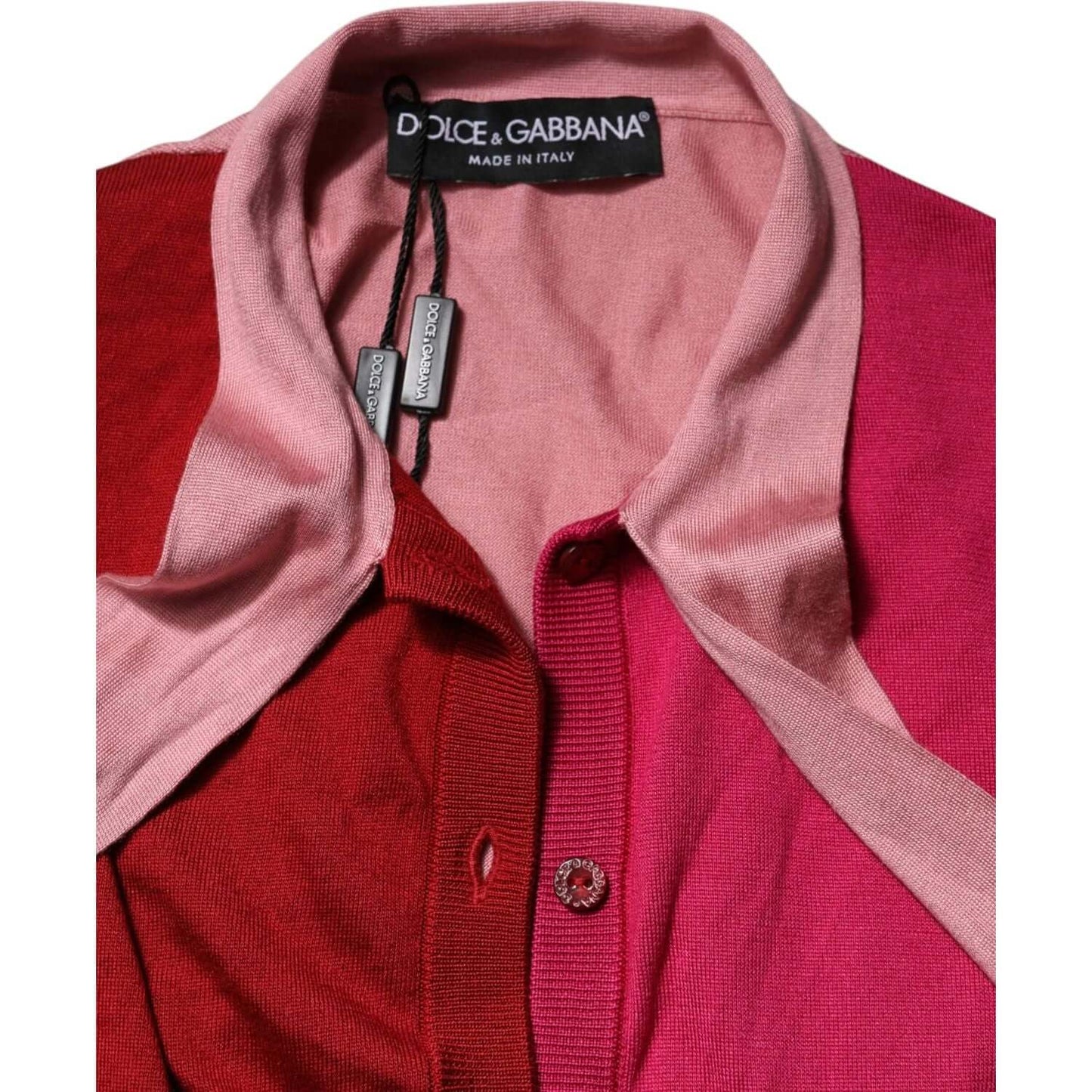 Dolce & Gabbana Pink Short Sleeves Buttoned Ascot Collar Top TSH87618-40