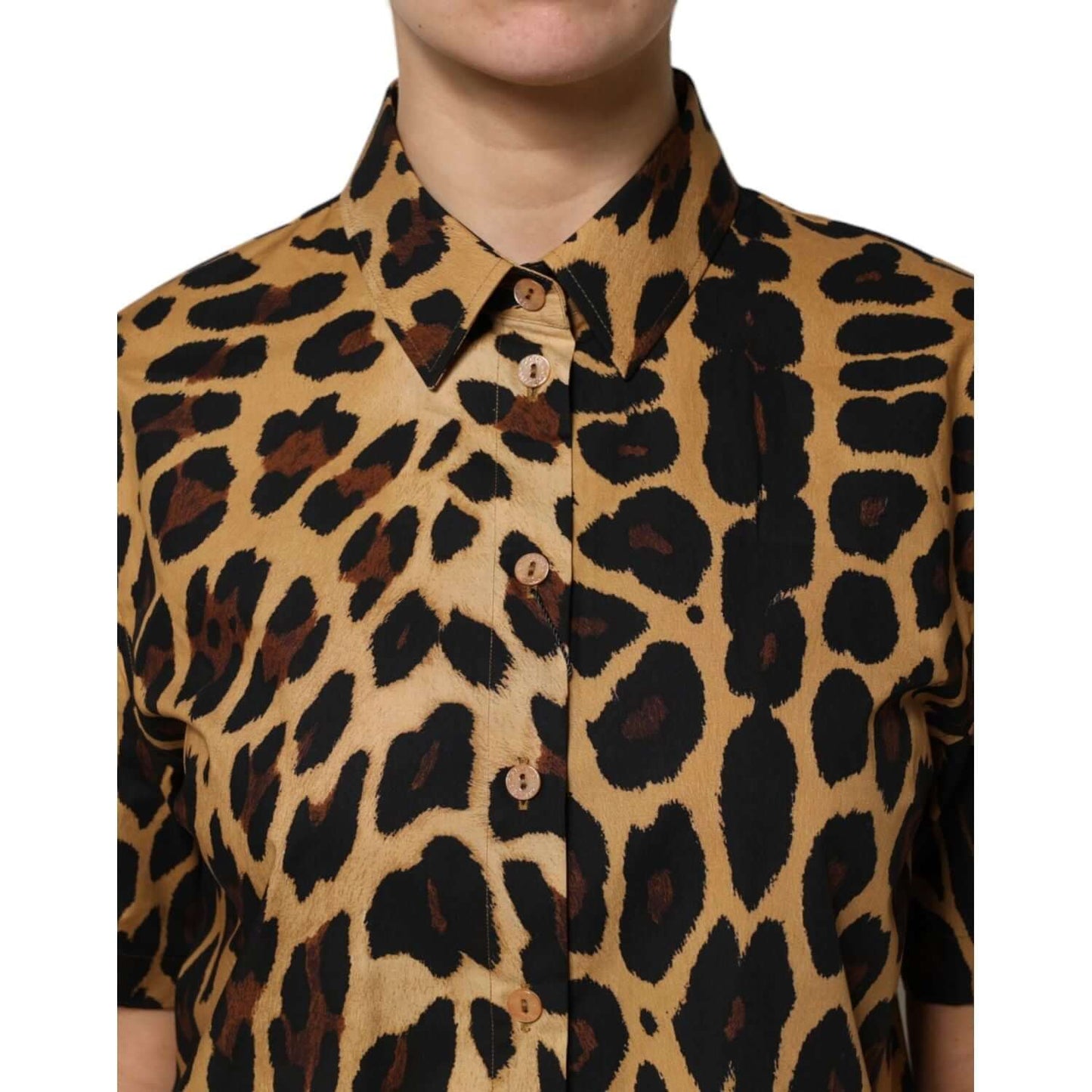 Dolce & Gabbana Brown Leopard Short Sleeve Collared Polo Top TSH878619-44