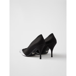 Prada Black Satin And Metallic Silver Leather Pumps