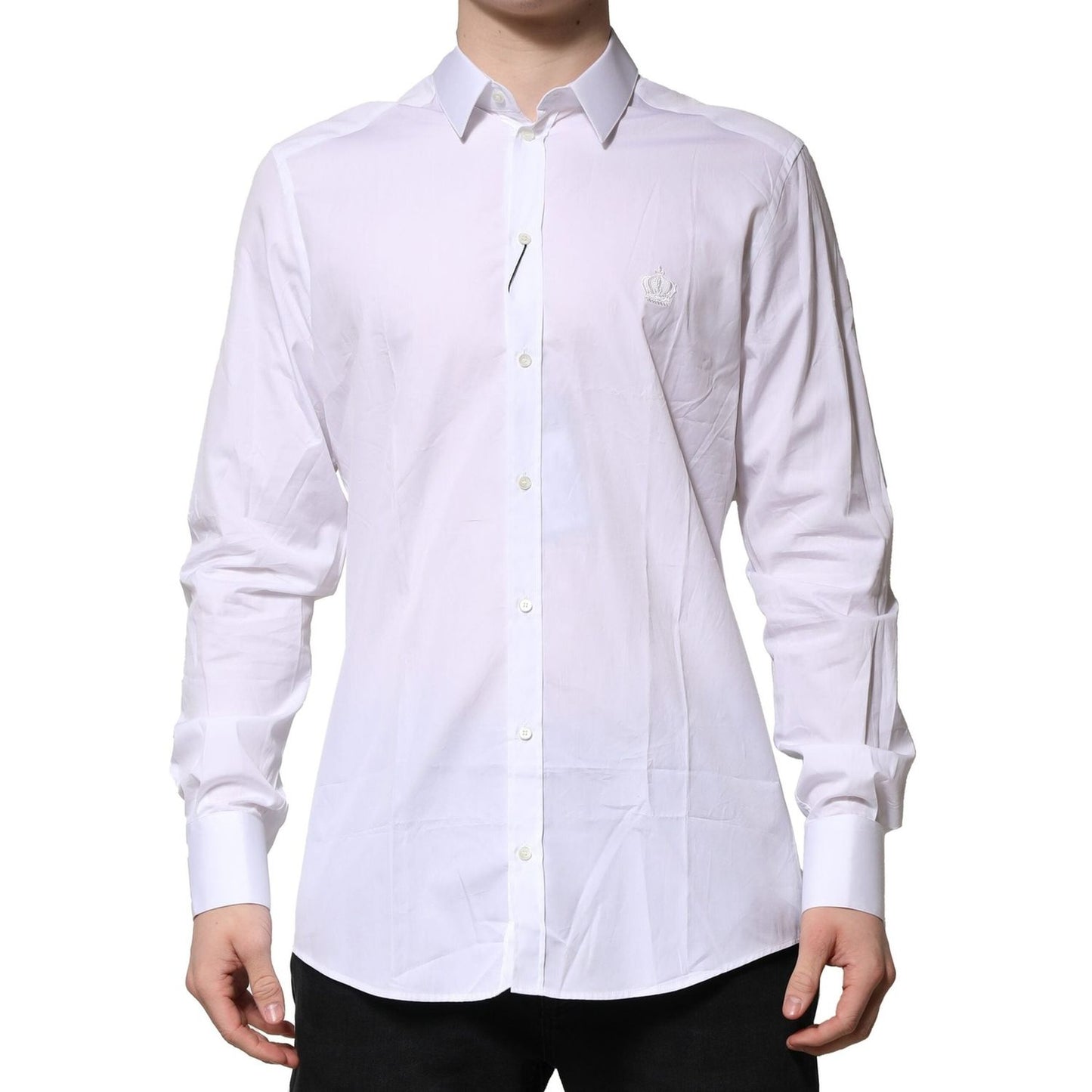Dolce & Gabbana White Cotton GOLD Mens Dress Formal Shirt TSH906816-42