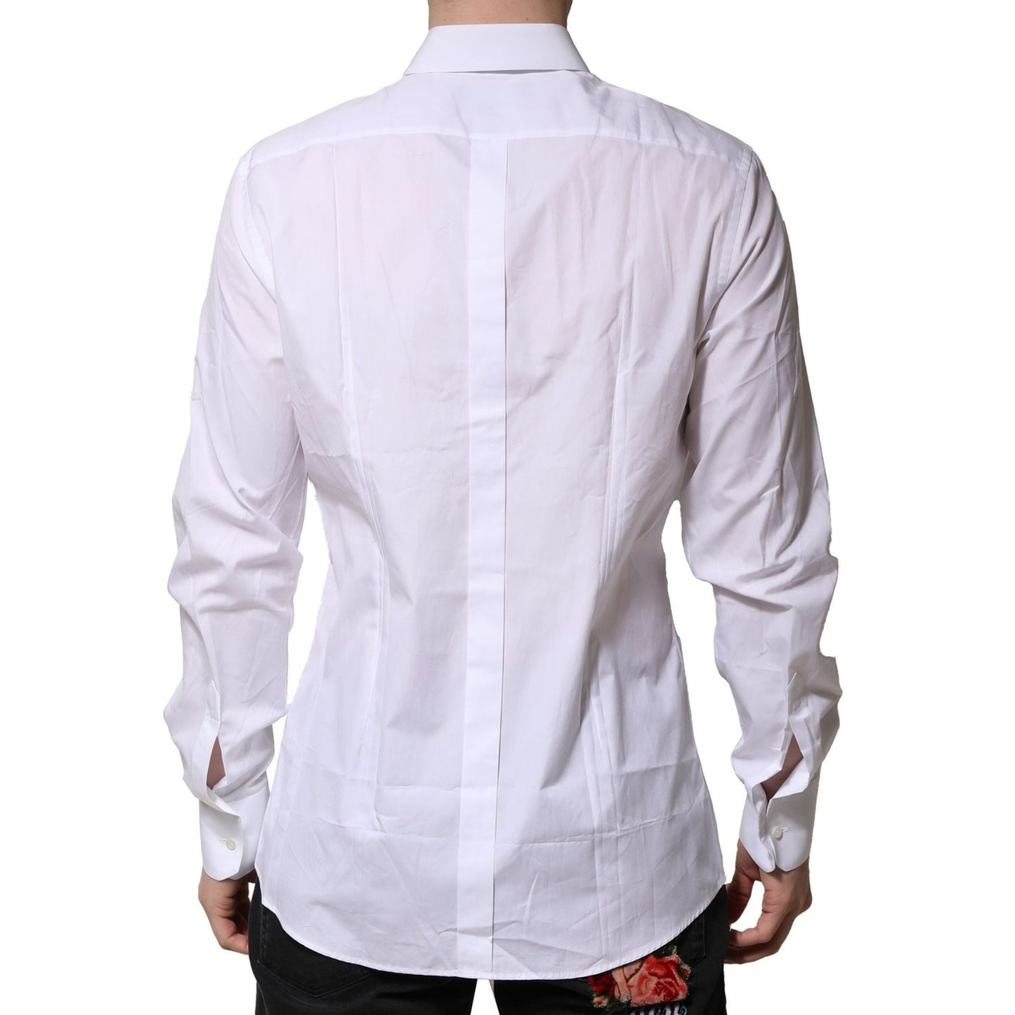 Dolce & Gabbana White Cotton GOLD Mens Dress Formal Shirt TSH906816-42