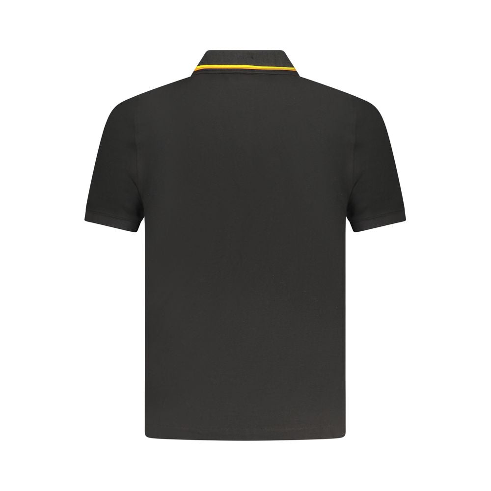Back view of K-WAY Black Cotton Polo Shirt with short sleeves, 2 buttons, contrasting details, and logo.