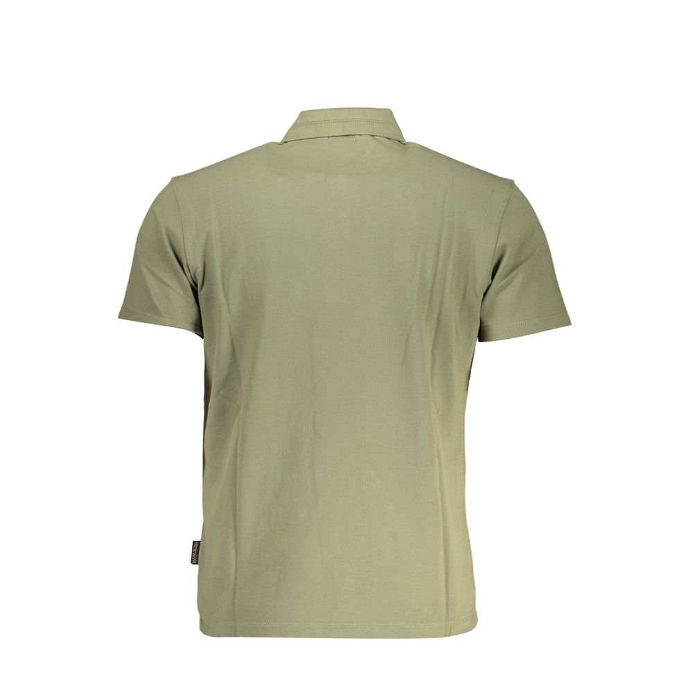 Back view of Napapijri Green Cotton Men Polo Shirt with embroidery and logo detailing