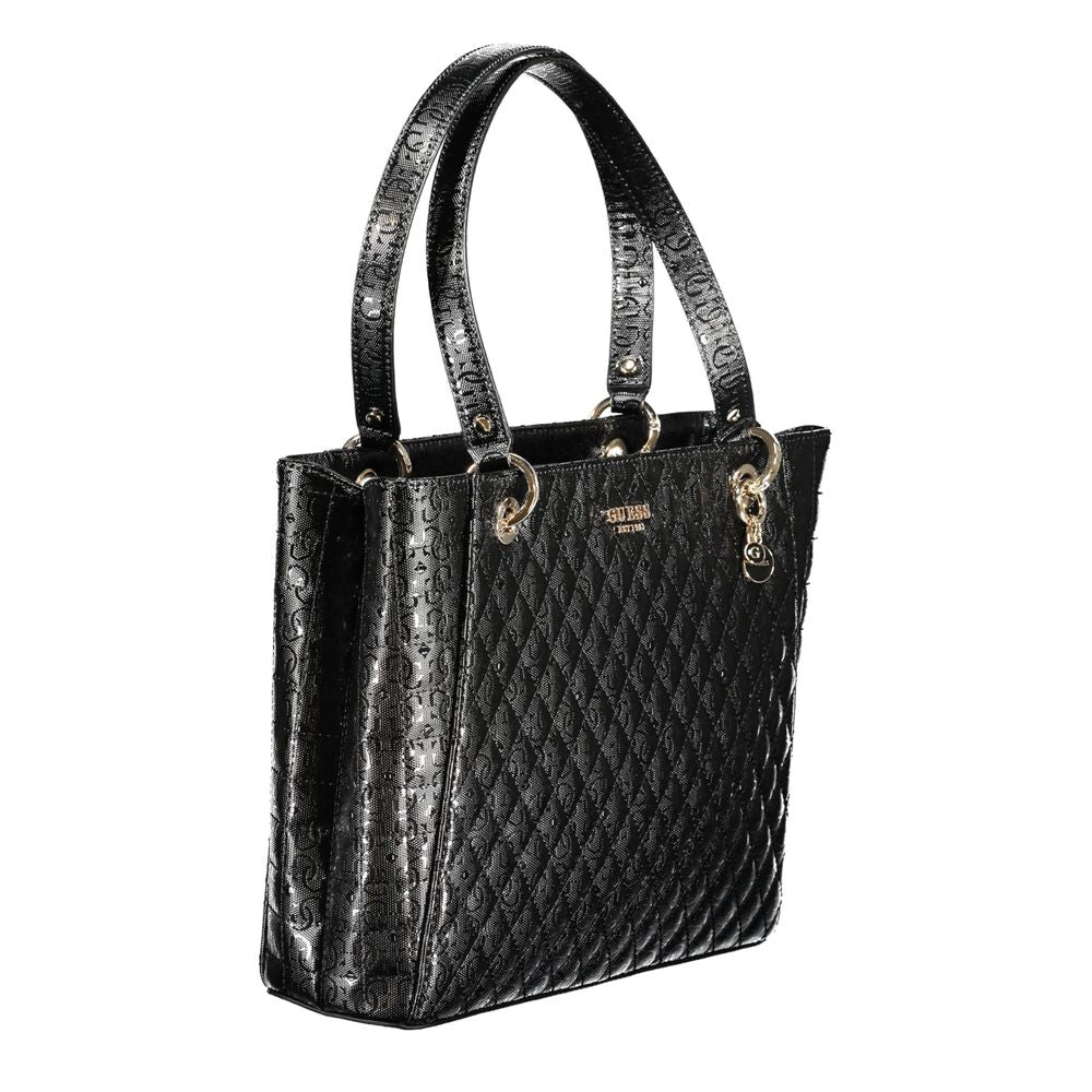 Guess Jeans Black Polyethylene Handbag with shoulder handles, external compartment, and contrast details. Fashionable zip closure bag.