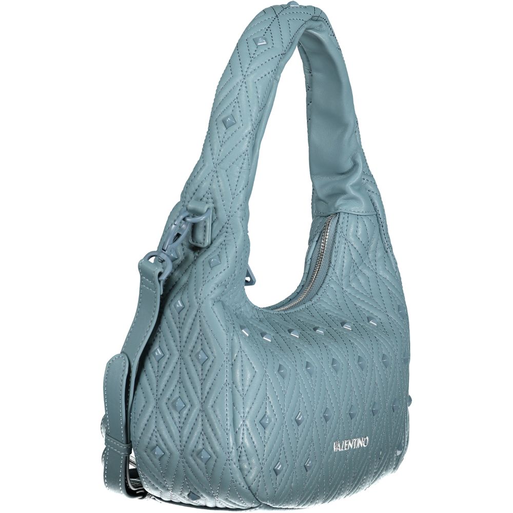 Mario Valentino Blue Polyethylene Women Handbag with adjustable strap, zip closure, and unique detailing for fashion-forward style.
