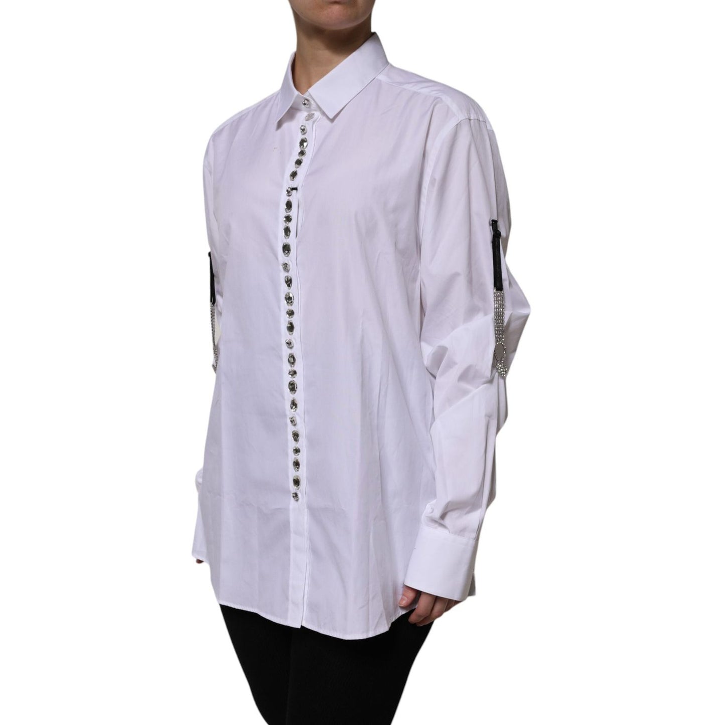Dolce & Gabbana White Rhinestone Embellish Long Sleeves Top TSH906739-46