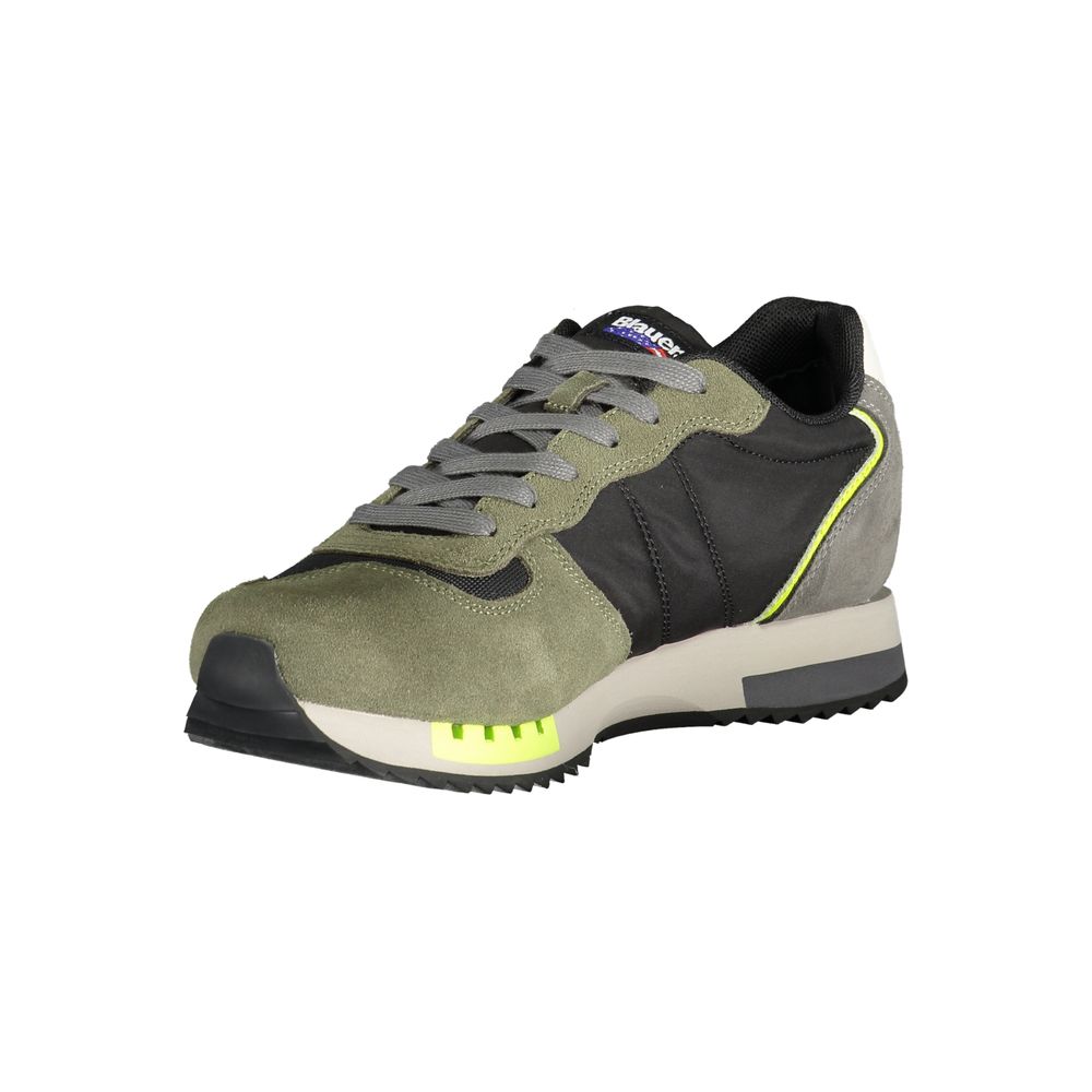 Blauer Green Polyester Sneaker with laces, contrasting details, and logo, showcasing stylish and sporty features.