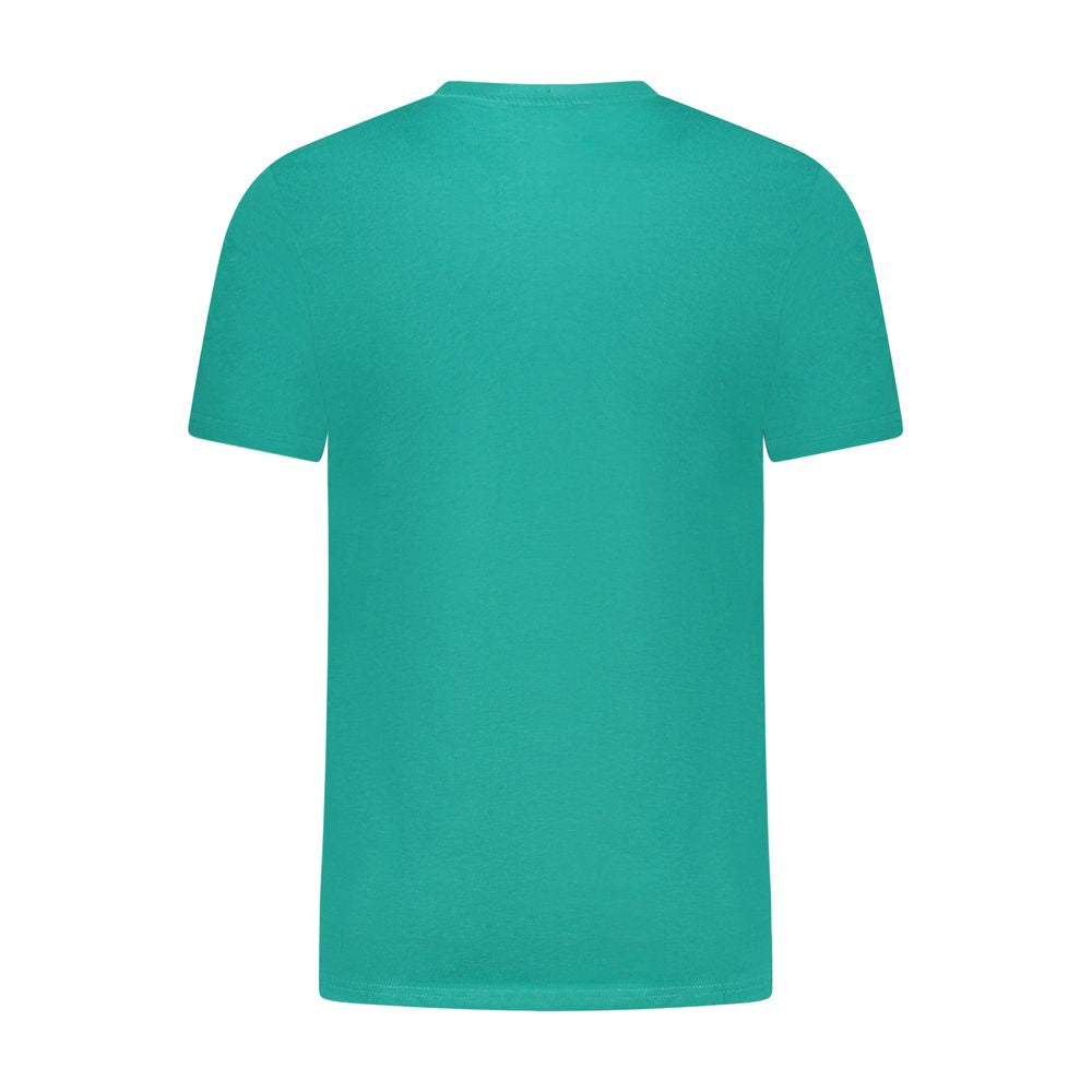 Cavalli Class Green Cotton T-Shirt with short sleeves, crew neck, and logo print, back view.