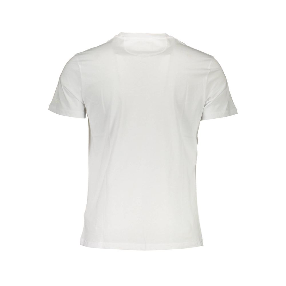 Back view of La Martina White Cotton Men T-Shirt showcasing its classic short-sleeve and crew neck design.