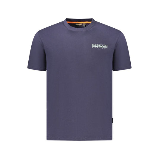 Napapijri Blue Cotton Men T-Shirt with logo print, 100% organic cotton short sleeve crew neck in relaxed fit.