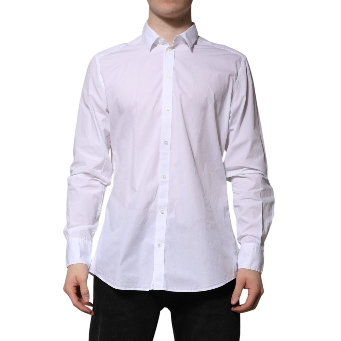 Dolce & Gabbana White Cotton Long Sleeves Dress Formal Shirt TSH906942-43