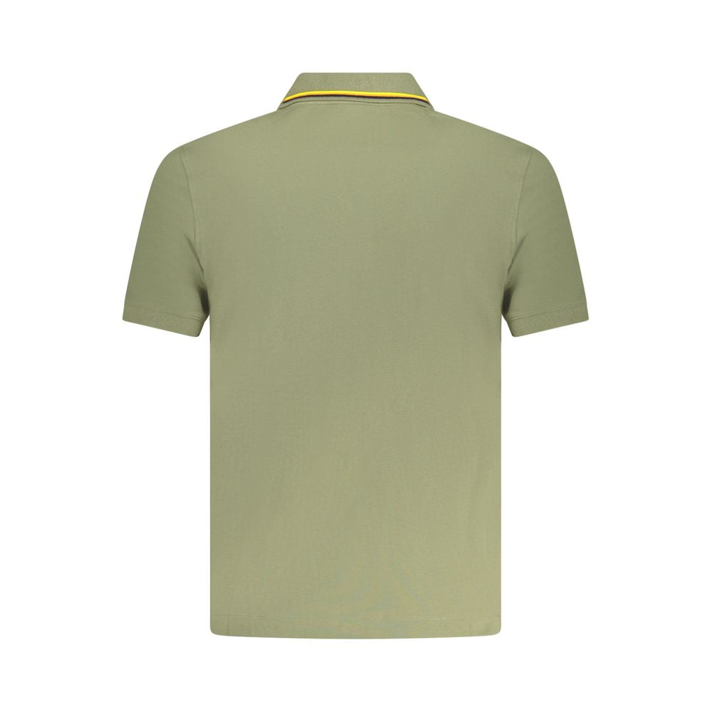 Back view of K-WAY Green Cotton Polo Shirt with short sleeves, 2 buttons, contrasting details, and logo application.