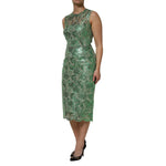 Dolce & Gabbana Green Cotton Floral Lace Sheath Midi Dress DR81732-42