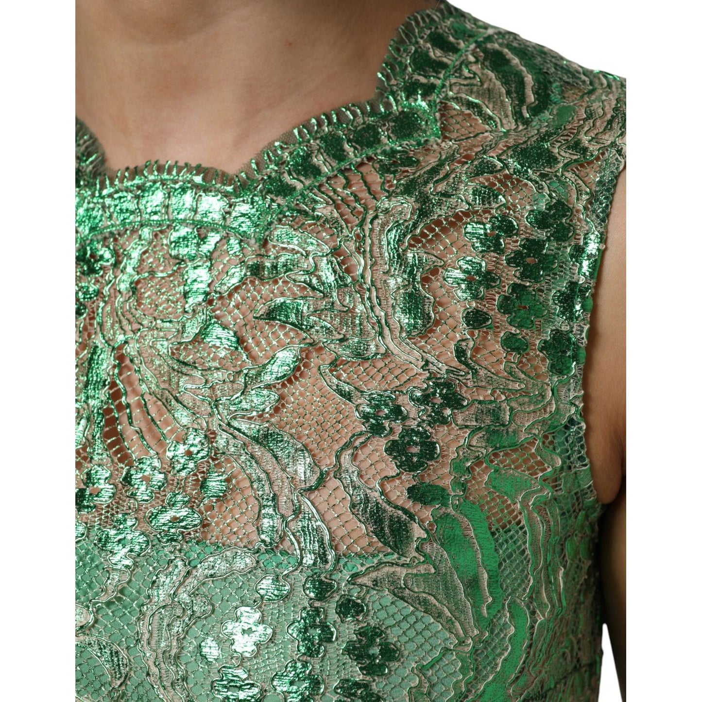 Dolce & Gabbana Green Cotton Floral Lace Sheath Midi Dress DR81732-42
