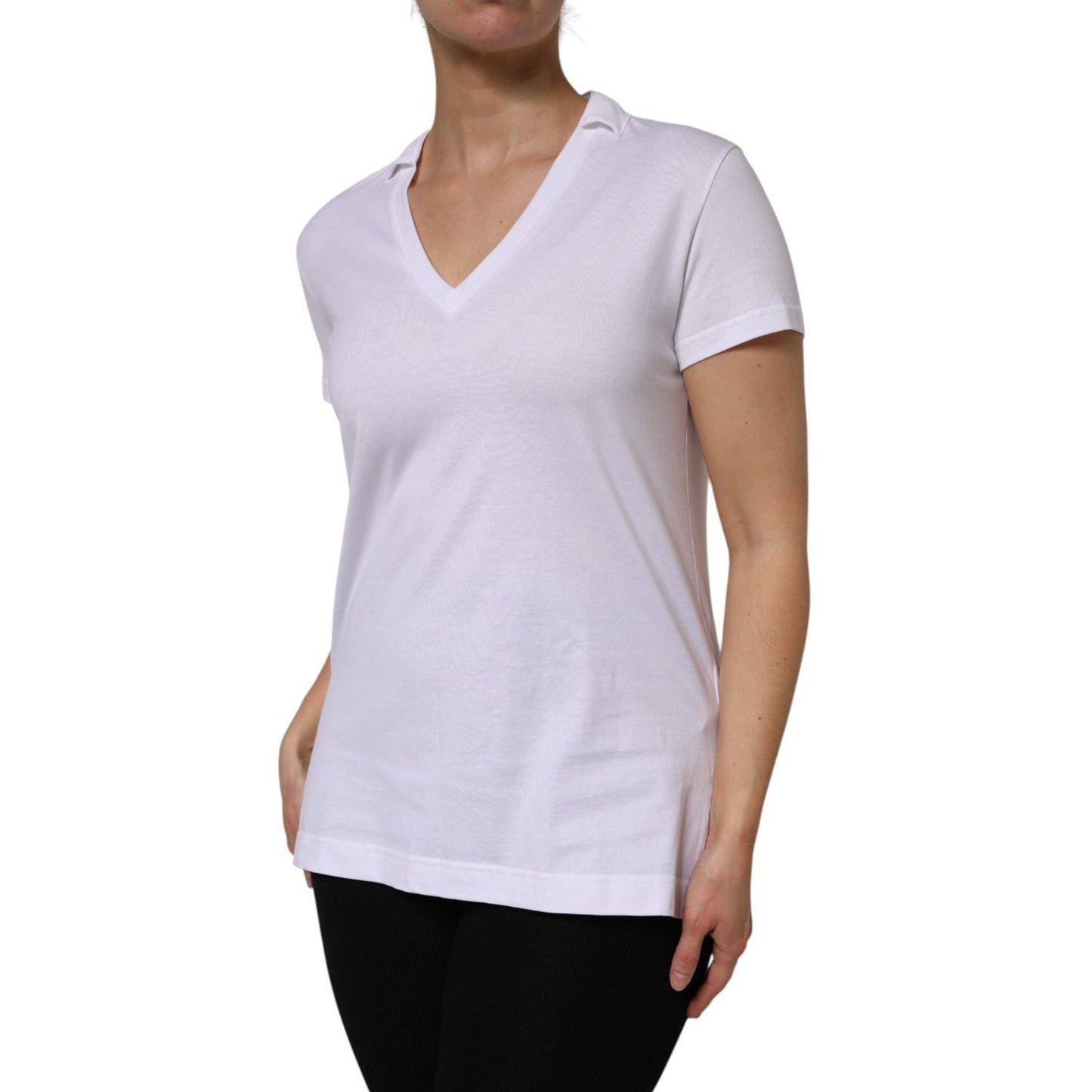 Dolce & Gabbana White Cotton Short Sleeve V-Neck Top T-shirt