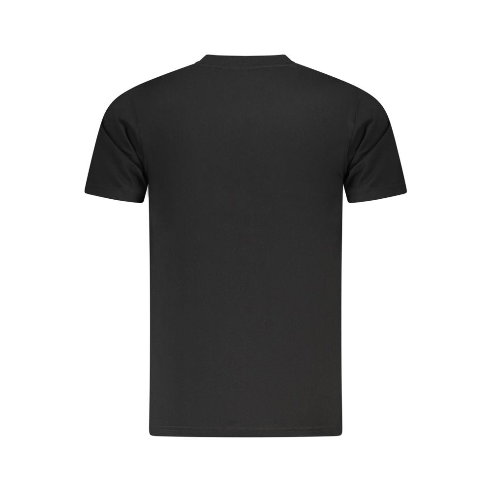 Back view of Cavalli Class Black Cotton Men T-Shirt showcasing sleek design and premium fabric quality.