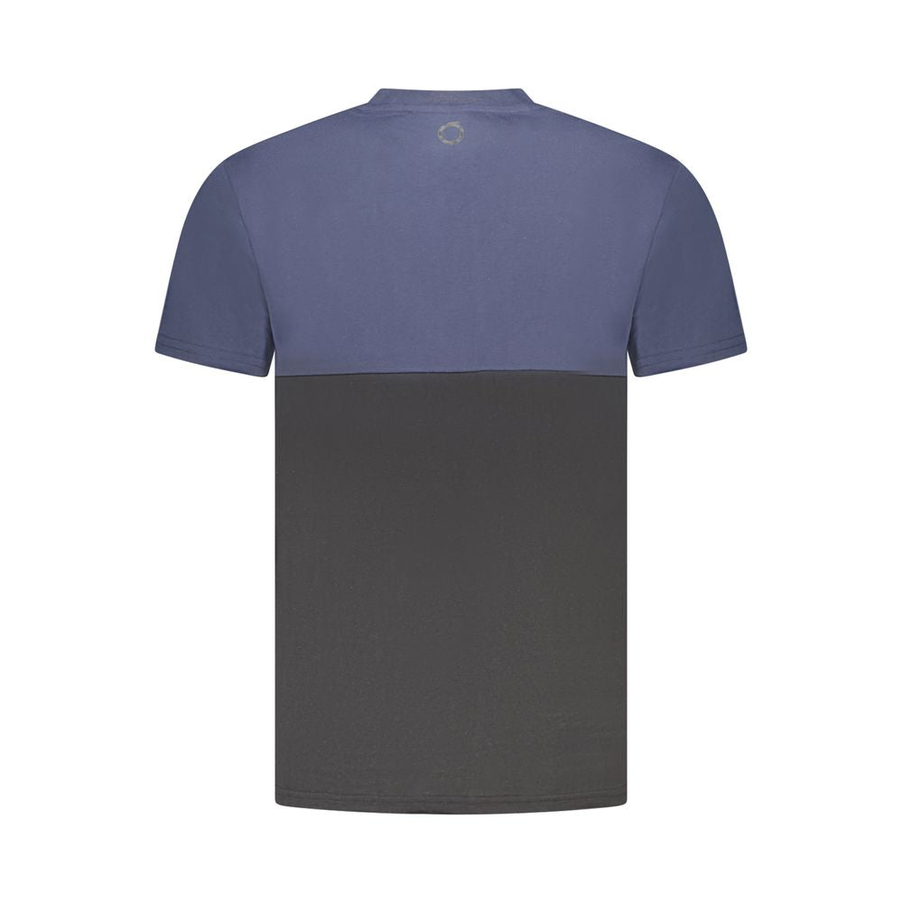 Trussardi Blue Cotton Men T-Shirt, back view showcasing two-tone design with contrasting details.