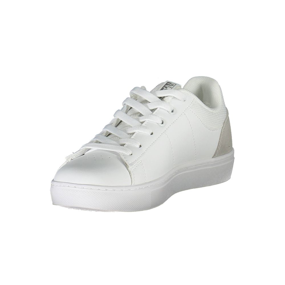 Napapijri White Leather Women Sneaker with contrasting details and prominent logo, blending fashion with functionality for style-savvy athletes.