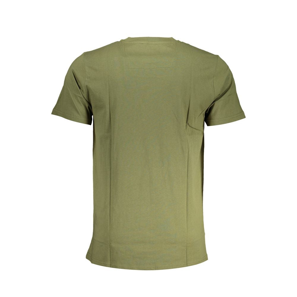 Alt Tag: Back view of Cavalli Class Green Cotton T-Shirt, featuring short sleeves and crew neck design with logo print.