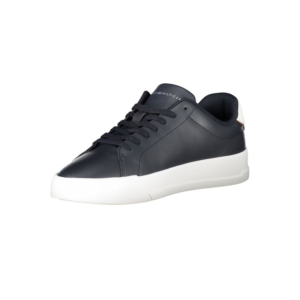 Tommy Hilfiger Blue Leather Men Sneaker with white accents and lace-up design for sporty sophistication.