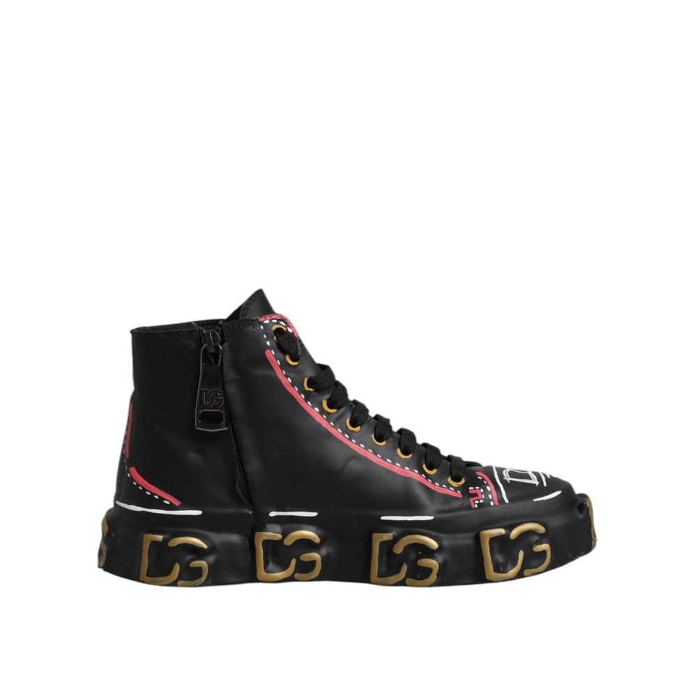 Dolce & Gabbana Black Leather Logo High Top Sneakers Shoes MV7350-43
