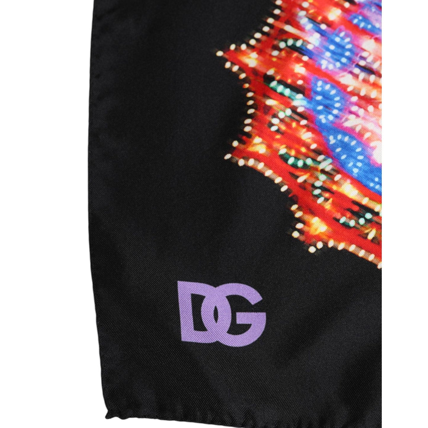 Dolce & Gabbana Black Multicolor Print Square Foulard Scarf MS7312