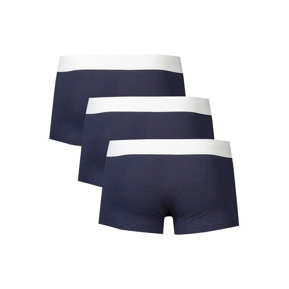 Bikkembergs Blue Cotton Underwear tri-pack, elegance, elastic waistband, printed logo.