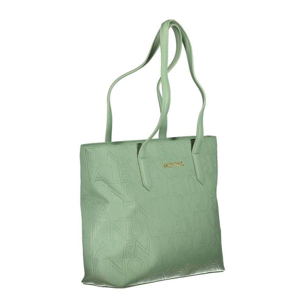 Mario Valentino Green Polyethylene Handbag with 2 handles, contrasting details, zip closure, and logo on a white background.
