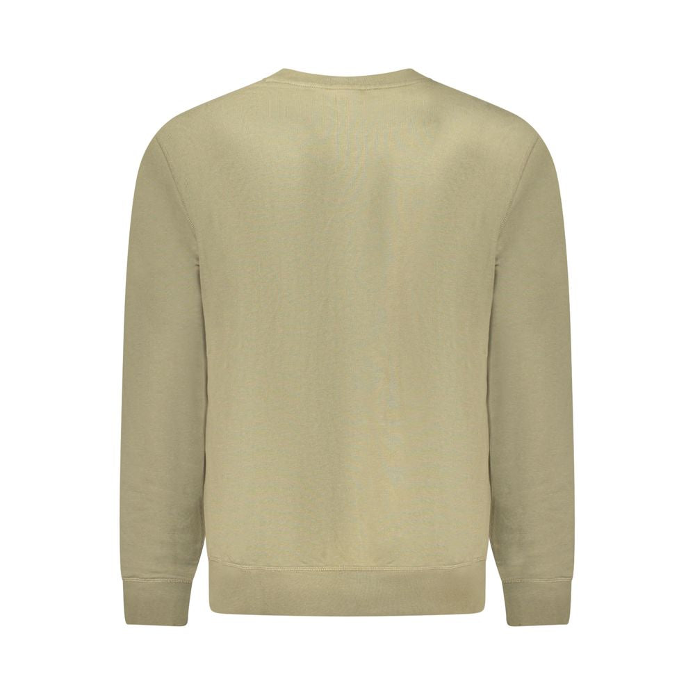 Back view of Hugo Boss Green Cotton Men Sweater with crew neck and brushed finish, showcasing luxury craftsmanship.